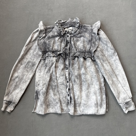 Isabel Marant Tops - Isabel Marant Étoile Idety Ruffle Denim Cotton Long Sleeve Shirt Gray Women's 38